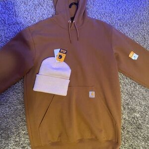 [NOT WORN] Carhartt Brown Hoodie and Pink Beanie